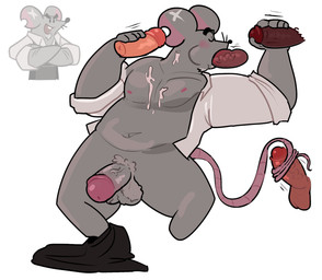 anthro balls blush bottomwear bottomwear_down clothed clothing disembodied_penis erection eyes_closed genitals grey_body group humanoid_genitalia humanoid_penis male male/male open_clothing open_shirt open_topwear oral pants pants_down partially_clothed penis shirt solo_focus thick_penis topwear coffeecuntz cookie_run devsisters cheesemaster_(cookie_run) mammal murid murine rat rodent 2026 colored digital_drawing_(artwork) digital_media_(artwork) hi_res