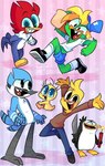 ambiguous_gender anthro beak clothed clothing dynamite explosives feet feral group hat headgear headwear male talons toes toony vdru7 archibald's_next_big_thing breadwinners cartoon_network dreamworks looney_tunes madagascar_(series) nickelodeon regular_show the_woody_woodpecker_show universal_studios warner_brothers archibald_strutter mordecai_(regular_show) rico_(madagascar) swaysway tweety_bird woody_woodpecker avian bird chicken corvid galliform gallus_(genus) jay_(bird) oscine passerine penguin phasianid picid woodpecker crossover