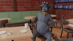 16:9 3d_(artwork) abdominal_bulge accessory ambiguous_gender ambiguous_prey animated anthro belly beverage big_belly blender_(artwork) cafe clothing coffee collar digital_media_(artwork) domestic_cat drinking endosoma felid feline felis fully_inside fur furgonomics grey_body grey_fur hand_on_belly hat headgear headwear hi_res huge_filesize long_playtime male male_pred mammal offscreen_character oral_vore phietto phirae rumbling_stomach safe_vore soft_vore solo sound struggling tail tail_accessory vore webm widescreen