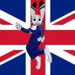 anthro barefoot clothed clothing ear_markings facial_markings feet fully_clothed fur grey_body grey_fur head_markings humor markings open_mouth open_smile pun smile solo visual_pun cerebral_knievel austin_powers disney zootopia jack_savage lagomorph leporid mammal rabbit 1:1 hi_res