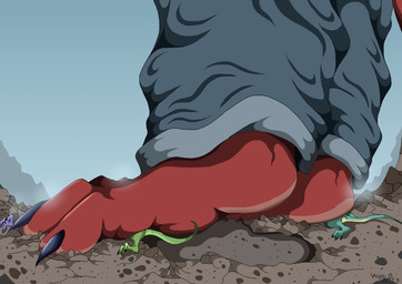 3_toes ambiguous_gender anthro barefoot black_claws bottomwear claws clothed clothing destruction extreme_size_difference feet foot_fetish foot_focus footprint green_body green_scales group larger_male macro male micro outside pants paws plantigrade purple_body red_body scales size_difference soles stomping tail toe_claws toes vegabone european_mythology mythology cirez dragon lizard mythological_creature mythological_scalie reptile scalie western_dragon digital_media_(artwork)