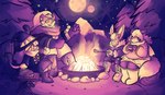 anthro beverage campfire candy chocolate cosmic_background dessert evergreen_tree female fireplace food group hot_chocolate moon mountain night pine_tree plant roasting_marshmallow scarf snow starry_background tree winguthings super_lesbian_animal_rpg allison_goleta claire_higsby jodie_caldwell melody_amaranth bovid bovine canid canine cattle felid fox lagomorph leporid mammal pantherine rabbit tiger 2023 hi_res trans_(lore) trans_woman_(lore)