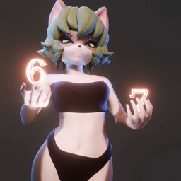 black_clothing black_lingerie clothing dancing eyeshadow female glowing glowing_eyes green_eyes green_hair grey_body hair lingerie makeup six_seven solo white_body xm_9113 67_(meme) felid feline humanoid mammal 1:1 animated hi_res high_framerate huge_filesize short_playtime sound video