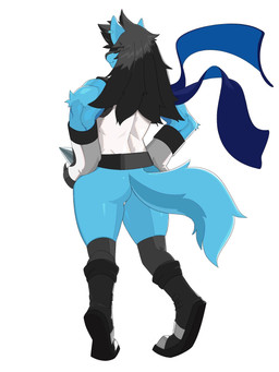anthro aura boots clothing collar ear_piercing ear_ring footwear fur gloves handwear male multicolored_body multicolored_fur piercing ring_piercing scarf shoes solo yellow_eyes haozhufu nintendo pokemon fan_character foofy_(foofybluedoggo) canid canine generation_4_pokemon lucario mammal pokemon_(species) 3:4 hi_res