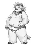 anthro belly big_belly blush clothing genitals humanoid_hands kemono male moobs nipples overweight overweight_male penis simple_background solo underwear young bear_2key lifewonders tokyo_afterschool_summoners babe_bunyan_(tas) bovid bovine cattle mammal 2022 absurd_res censored hi_res monochrome