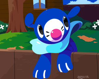 ambiguous_gender black_eyes blue_body fence feral flower markings plant shrub solo tree whisker_markings sleepy_sealion nintendo pokemon generation_7_pokemon pokemon_(species) popplio 2025 5:4 absurd_res dated hi_res signature