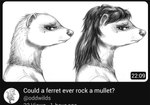 anthro clothed clothing cute_fangs facial_piercing fangs female fur hair mullet nose_piercing nostril_piercing piercing solo teeth text oddwilds domestic_ferret mammal mustelid musteline true_musteline weasel 2023 english_text greyscale monochrome