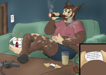 alcohol beer belly beverage chopsticks cigar container controller_on_furniture cookie cup ear_growth electronics feet feet_up food forced forced_transformation fortune_cookie fur fur_growth game_console glass glass_container glass_cup growth hooves ignored_instructions male mind_alteration smoking smoking_cigar solo tail tail_growth takeout_box text transformation transformation_through_magic hawkin transformaytion transformaytion2026 fortune absurd_res english_text hi_res