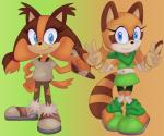 anthro blue_eyes duo female fur orange_body orange_fur itoruna sega sonic_boom sonic_the_hedgehog_(series) marine_the_raccoon sticks_the_jungle_badger badger mammal mustelid musteline procyonid raccoon 2017 hi_res