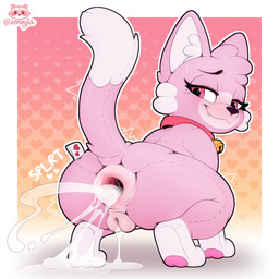 anus blush bodily_fluids crouching cum cum_expulsion cum_fart cum_in_ass cum_in_vagina cum_inside cum_on_ground female feral gaping gaping_anus genital_fluids plushie raised_tail solo strategically_placed_hole tail xenoyia cotton_cat_(cloudeon) animate_inanimate domestic_cat felid feline felis living_plushie mammal hi_res