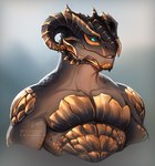 anthro bronze_scales horn male pecs shirtless solo lintufriikki baldur's_gate bioware dungeons_and_dragons electronic_arts hasbro mythology wizards_of_the_coast dragon dragonborn_(dnd) mythological_creature mythological_scalie scalie bust_portrait portrait