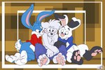 3_toes 4_toes anthro blush clothed clothing feet group male partially_clothed pawpads sitting smile toes trio wolfblade tiny_toon_adventures warner_brothers artie buster_bunny canid canine lagomorph mammal hi_res