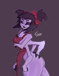 anthro apron apron_only clothing female grinning_at_viewer hand_on_butt hands_under_breasts looking_at_viewer red_bow solo supporting_breasts three-quarter_view chuyy undertale undertale_(series) muffet arachnid arthropod spider hi_res