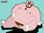 anthro belly big_belly clothing eyewear glasses hat headgear headwear male moobs navel nipples obese obese_male overweight overweight_male simple_background sitting solo artur_oink domestic_pig mammal suid suine sus_(pig) 2022 absurd_res hi_res