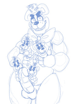 anthro bow_(feature) bow_tie clone clothing erection foreskin genitals group hat headgear headwear humanoid_genitalia humanoid_penis looking_at_viewer machine male penis standing teeth top_hat moosph five_nights_at_freddy's five_nights_at_freddy's_4 scottgames freddy_(fnaf) nightmare_freddy_(fnaf) animatronic bear mammal robot blue_and_white monochrome
