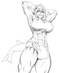 2023 abs anthro big_breasts breasts bulge clothed clothing fish genitals gynomorph hi_res intersex kissxmaker looking_at_viewer marine monochrome muscular muscular_anthro muscular_gynomorph muscular_intersex non-mammal_breasts raised_arms shark shark_tail solo standing thick_thighs tight_clothing underwear wide_hips