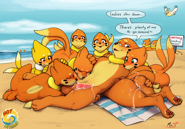 after_sex animal_genitalia anus balls beach beach_towel blush bodily_fluids butt cum cum_from_vagina cum_in_vagina cum_inside day erection female genital_fluids genitals group group_sex licking lying male male/female nuzzling oral orgy outside penis sex sheath sheath_lick spread_vulva spreading tapering_penis text tongue towel vulva mr.smile nintendo pokemon kai_(mr.smile) buizel generation_3_pokemon generation_4_pokemon pelipper pokemon_(species) shiny_pokemon english_text hi_res