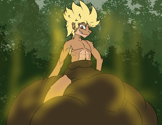 abs armpit_hair blonde_hair body_hair bounce clothed clothing diaper diaper_only feces feet forest forest_background fur green_background hair looking_at_viewer male messy muscular musk nature nature_background orange_eyes outside plant simple_background smelly solo standing stink_fumes tan_body tan_fur topless tree wearing_diaper unknown_artist chichi haplorhine mammal monkey primate portrait three-quarter_portrait