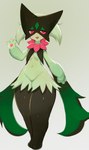 anthro biped breasts claws female fur green_body green_fur grey_background open_mouth open_smile pawpads pink_eyes pink_pawpads simple_background small_breasts smile solo soda_uyu nintendo pokemon generation_9_pokemon meowscarada pokemon_(species) absurd_res hi_res