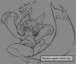 clothing clothing_aside dialogue duo female genitals hoodie male male/female panties panties_aside penis pussy text text_box topwear underwear underwear_aside mayhem_(artist) league_of_legends riot_games tencent shadow_(lol) vex_(lol) humanoid yordle 2022 english_text line_art monochrome