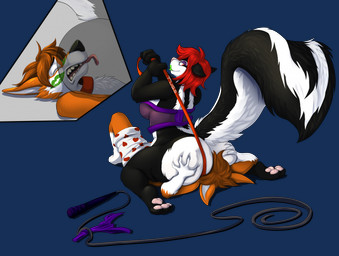 anal anthro bdsm big_butt breasts butt clothed clothing collar dominant dominant_female duo eyes_closed facesitting female leash leash_pull leashed_collar male male/female oral partially_clothed raised_tail rimming sex sitting_on_another skunk_tail submissive submissive_male tail thick_thighs tongue whip zubuzz canid canine fox mammal mephitid skunk alpha_channel hi_res