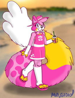 3_toes anthro beach big_tail claws clothed clothing colored_nails crossdressing detailed_background dress eyelashes feet femboy flip_flops fluffy fluffy_tail footwear frappuccino fur hat headgear headwear huge_tail hyper hyper_tail male nails pawpads paws pink_body pink_clothing pink_fur sandals shoes solo summer sun_hat tail toe_claws toes pepto_heeler_(artist) pepto_heeler_(character) canid canine canis cattledog domestic_dog herding_dog mammal pastoral_dog absurd_res hi_res