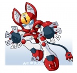 anthro blue_eyes cord feline_ears female machine red_body solo tail white_body rongs1234 medabots peppercat robot