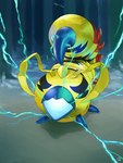 antennae_(anatomy) beak claws electricity electricity_manipulation elemental_manipulation eyeless male segmented_body solo stinger yellow_body enrique_mr_blue bandai_namco digimon arthropod digimon_(species) insect kunemon hi_res