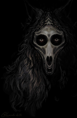 ambiguous_gender anthro black_background black_body black_fur bone creepy fangs fur looking_at_viewer nightmare_fuel simple_background skull skull_head solo teeth creepy_gun scp_foundation scp-1471-a malo 2026 digital_media_(artwork) hi_res