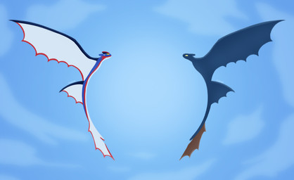 ambiguous_gender back_wings black_body blue_body countershading duo feral fin flying membrane_(anatomy) membranous_wings simple_background spread_wings tail tail_fin tapering_tail white_body white_countershading wings yellow_eyes cyadical dreamworks european_mythology how_to_train_your_dragon mythology fan_character hero_(cyadical) toothless dragon fury_(httyd) mythological_creature mythological_scalie night_fury scalie western_dragon lineless male_(lore)