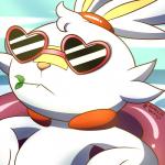 :< ambiguous_gender close-up eyewear face_focus feral fur glasses heart_glasses heart_symbol inflatable inner_tube long_ears relaxing solo water messer-aramis nintendo pokemon generation_8_pokemon lagomorph mammal pokemon_(species) scorbunny 1:1 2019 hi_res icon