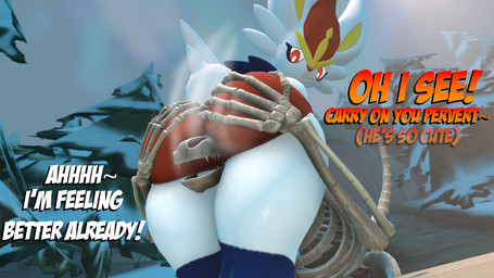 anthro big_breasts big_butt bone bottomwear box bra breasts butt butt_grab clothed clothing container crate duo excited female fence fencepost fur hand_on_butt happy head_between_buttocks head_between_thighs kindness looking_at_butt looking_back loving_gaze male male/female night plant raised_tail red_eyes shorts skeleton smile snow snow_on_trees steam street_lamp tail text tree underwear warmth white_body white_fur workout_clothing furchev kabalmystic_(modeler) petruz_(modeler) nintendo pokemon cinderace generation_8_pokemon lagomorph mammal monster pokemon_(species) undead 16:9 3d_(artwork) 4k absurd_res digital_media_(artwork) english_text hi_res source_filmmaker_(artwork) widescreen