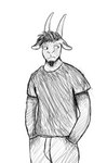 anthro awkward facial_hair lonely male solo unknown_artist bovid caprine goat mammal 2021 monochrome