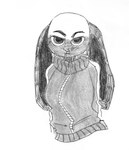 anthro big_breasts breasts clothed clothing eyebrows female floppy_ears jacket looking_at_viewer lop_ears solo thick_eyebrows topwear efradraws beastars kyuu_(beastars) domestic_rabbit lagomorph leporid lop_rabbit mammal oryctolagus rabbit absurd_res graphite_(artwork) hi_res monochrome sketch traditional_media_(artwork)