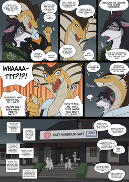 anthro building chest_tuft clothing collared_shirt crowd dialogue duo ear_piercing female furgonomic_piercing furgonomics group hair horn long_hair looking_at_viewer male piercing profanity shirt size_difference sling_bag snake_hood snake_hood_piercing text topwear tuft yelling litehase bovid caprine cobra goat mammal reptile scalie snake comic english_text hi_res