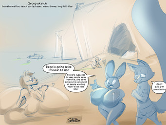 anthro areola beach big_breasts big_bulge boat bodily_fluids breasts buckteeth bulge clothing detailed_bulge eyewear female group hair huge_breasts huge_bulge hyper hyper_breasts lactating male milk nipples open_mouth sand seaside speech_bubble sunglasses swimwear teeth text vehicle water watercraft shieltar disney zootopia judy_hopps nick_wilde canid canine equid equine european_rabbit fox horse lagomorph leporid mammal mouse murid murine oryctolagus rabbit red_fox rodent true_fox 2025 4:3 digital_media_(artwork) english_text hi_res sketch