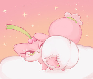 butt cherry chibi clothing cloud diaper female feral food fruit glistening_eyelids looking_at_viewer one_eye_closed one_foot_raised paws plant presenting presenting_hindquarters solo tongue tongue_out wink clockstops3am conditional_dnp mofucherryfox vtuber cherry_(labbit) canid canine fox mammal hi_res