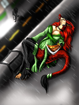 2011 absurd_res ambiguous_gender back breasts cleavage clothed clothing ear_piercing female floridianpirate fur hair hi_res isis_norika_han lying on_back outside piercing rain red_fur red_hair sergal silhouette slit_pupils smile sword teeth thigh_highs weapon yellow_eyes
Rating: Safe
Score: 3
User: Jatix
Date: March 11, 2014