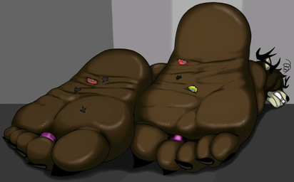 5_toes anthro antlers barefoot bound claws curling_toes digit_ring feet foot_fetish foot_focus horn humanoid_feet inside jewelry male micro plantigrade ring soles solo toe_claws toe_ring toes unconscious wrinkled_feet wrinkles t1nyroach kooru_(fuxsuy) deer mammal hi_res