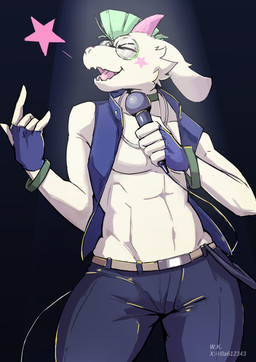 anthro bottomwear clothed clothed_male clothing gesture hand_gesture horn jewelry male necklace open_clothing open_topwear pants solo topwear white_body workakeius deltarune undertale_(series) ralsei bovid caprine goat mammal absurd_res hi_res