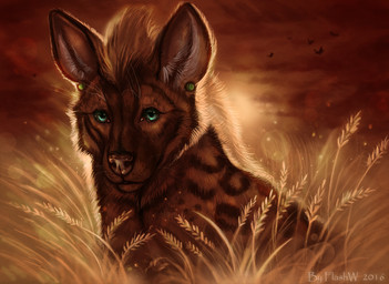 ambiguous_gender black_lips brown_body brown_fur brown_nose cloud detailed_background ear_piercing evening feral flying front_view fur grass group inner_ear_fluff lens_flare light lips long_mouth looking_at_viewer mane markings nature no_sclera outside piercing plant sitting sky snout solo_focus spots spotted_body spotted_fur sunlight sunset tan_body tan_fur teal_eyes tuft wheat whiskers white_body white_fur flashw avian hyena mammal spotted_hyena 2016 detailed digital_media_(artwork) digital_painting_(artwork) painting_(artwork)
