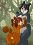 2015 airi amber_eyes anthro anus bear big_butt blizzard_entertainment blonde_highlights blue_eyes blush braided_hair breast_grab breasts butt clitoral_hood countershade_face countershade_torso countershading detailed_background digital_media_(artwork) duo female female/female forest genitals hair hand_on_breast helsy heterochromia hi_res highlights_(coloring) mammal markings nipples nude open_mouth outside pandaren pigtails pink_eyes pink_highlights plant purple_eyes pussy rear_view red_pandaren ring_(marking) ringed_tail shaded size_difference small_breasts smile striped_markings striped_tail stripes tail tail_markings tan_body tan_countershading tree warcraft white_body white_countershading yellow_eyes