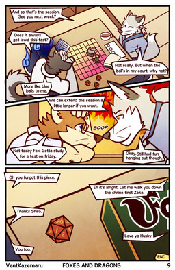 anthro autumn board_game boop d20 dialogue dice duo eyewear glasses male text whiskers ventkazemaru kazemaru_(ventkazemaru) zeke_(ventkazemaru) canid canine canis domestic_dog fox husky mammal nordic_sled_dog spitz english_text hi_res multiple_scenes