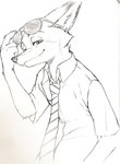 anthro clothed clothing eyewear fur male necktie shirt simple_background smile solo sunglasses topwear white_background dogear218 disney zootopia nick_wilde canid canine fox mammal red_fox true_fox hi_res monochrome