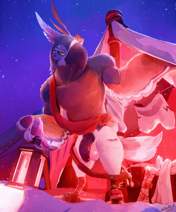 anthro avian_feet balls beak big_penis biped black_beak black_glans black_penis blue_body blue_feathers clothes_line feather_hands feathers foreskin front_view fur genitals glans half-erect holding_lantern holding_object humanoid_genitalia humanoid_penis lamp lantern looking_at_viewer male mostly_nude nude orange_eyes outside penis retracted_foreskin sky skyscape solo standing tent white_balls white_body white_fur sidekick breath_of_the_wild nintendo the_legend_of_zelda kass_(tloz) avian rito 2025 digital_media_(artwork) digital_painting_(artwork) painting_(artwork) signature