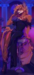 ambiguous_gender anthro bar bat_wings bedroom_eyes black_clothing black_dress boots claws clothing detailed_background dress ear_piercing fangs finger_claws footwear fur furniture high_heeled_boots high_heels industrial_piercing legwear looking_at_viewer membrane_(anatomy) membranous_wings narrowed_eyes neon_lights orange_body orange_fur piercing pillar seductive shoes solo stockings stool teeth translucent translucent_clothing translucent_legwear translucent_stockings wings grungecandy bat mammal hi_res