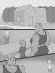 2019 3:4 breasts clothed clothing comic digital_media_(artwork) english_text female freckles_(artist) generation_1_pokemon greyscale group hi_res human humanoid machoke male mammal monochrome muscular muscular_female muscular_humanoid nintendo not_furry pokemon pokemon_(species) text