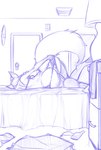 2018 anthro bed bra breasts butt canid canine clothing digital_drawing_(artwork) digital_media_(artwork) drawer electronics female fox furniture genitals inside lamp legwear lying mammal monochrome nipples on_bed phone purple_and_white purple_theme pussy solo stockings tail underwear undressing watsup