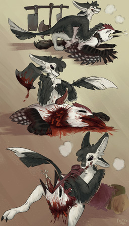 3_fingers 3_panel_comic 3_toes 4_ears all_the_way_through anal animal_genitalia animal_vulva anthro axe beak black_body black_claws black_eyes black_feathers black_sclera blood blood_on_beak blood_on_mouth bodily_fluids breath canine_genitalia canine_vulva claws clenched_teeth cloud_emanata corpse countershading cum cum_in_mouth cum_inside cutlery death decapitation digitigrade dominant dominant_male duo ejaculation emanata erection execution executioner eyes_closed feathered_wings feathers feet fingers forced from_behind_position fur genital_fluids genital_slit genitals gore gore_focus grey_body grey_feathers guts holding_head holding_object irrumatio killing kitchen_utensils knife living_sex_toy living_sex_toy_use long_tongue lying male male/male male_anthro melee_weapon mounting multi_ear multicolored_body multicolored_feathers mutilation necrophilia nude open_mouth oral organs orgasm penetration penile penis penis_in_mouth pillow rape reverse_blowjob severed_body_part severed_head sex simple_background size_difference smile smug snuff submissive submissive_male tail tail_feathers tapering_penis teeth throat_swabbing toes tongue tongue_grab tools tuft vulva weapon white_body white_feathers white_fur winged_arms wings kestrel_(artist) fyr_(fenrir784) layvan avali avian bird picid woodpecker 2026 4:7 absurd_res comic digital_drawing_(artwork) digital_media_(artwork) hi_res sequence shaded