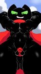 abs anthro balls black_body black_fur chastity_cage chastity_device flaccid fur genitals green_eyes grin male muscular muscular_anthro muscular_male navel pecs penis perineum red_chastity_cage smile solo actionb4stard cartoon_network mao_mao:_heroes_of_pure_heart sheriff_mao_mao_mao domestic_cat felid feline felis mammal 9:16